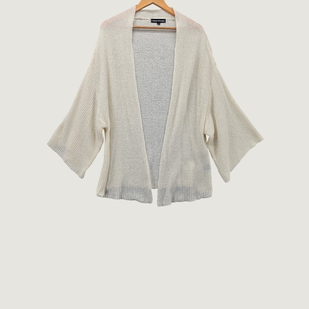 Catherine Malandrino Cardigan Cream Open Knit Kimono Sleeve Oversized Large L